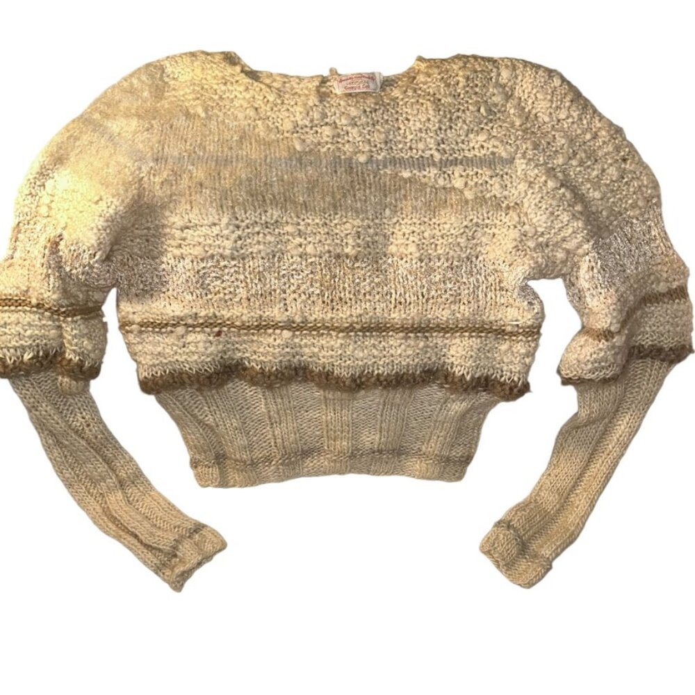 Georgia Lou Handmade Knit cream vintage mixed medium cropped sweater M